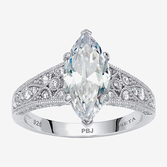 Diamonart Womens 3 1/4 CT. T.W. Cubic Zirconia Platinum Over Silver Diamond Engagement Ring