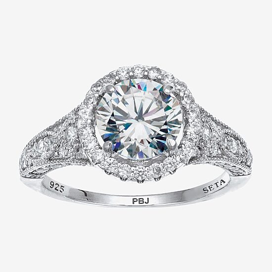 Diamonart Womens 2 3/4 CT. T.W. Cubic Zirconia Platinum Over Silver Round Engagement Ring