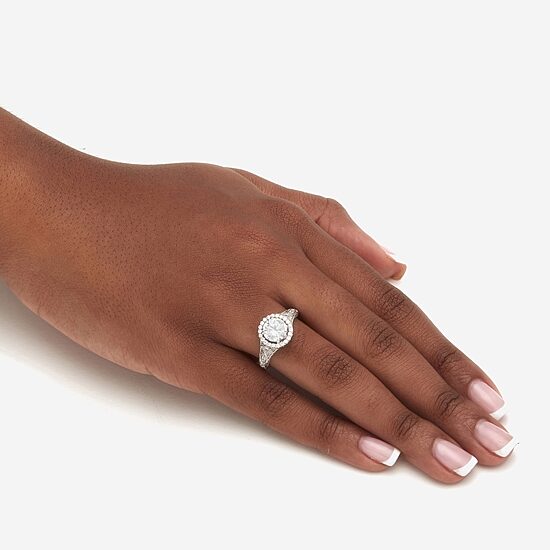Diamonart Womens 2 3/4 CT. T.W. Cubic Zirconia Platinum Over Silver Round Engagement Ring