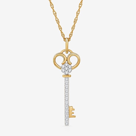 Diamond Blossom 1/10 CT.T.W. Natural Diamond 14K Yellow Gold Over Sterling SIlver Pendant Key Necklace