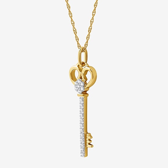 Diamond Blossom 1/10 CT.T.W. Natural Diamond 14K Yellow Gold Over Sterling SIlver Pendant Key Necklace