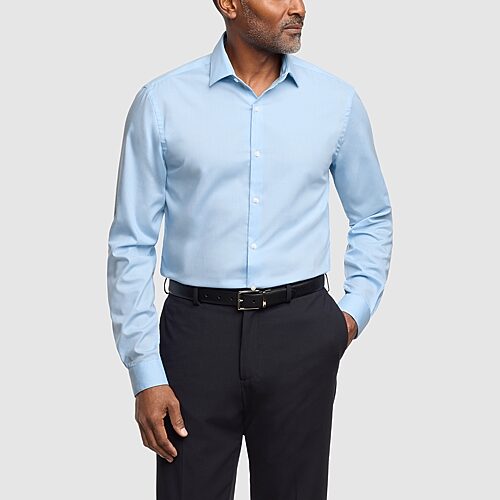 Van Heusen Comfort Performance Mens Slim Fit Stretch Fabric Wrinkle Free Long Sleeve Dress Shirt, 14-14.5 32-33, Blue