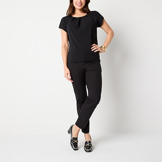 Liz Claiborne Womens Round Neck Short Sleeve Blouse