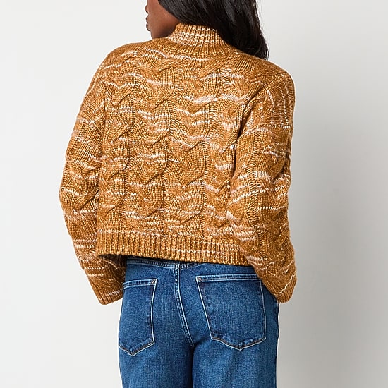 a.n.a Womens Mock Neck Long Sleeve Cable Knit Pullover Sweater