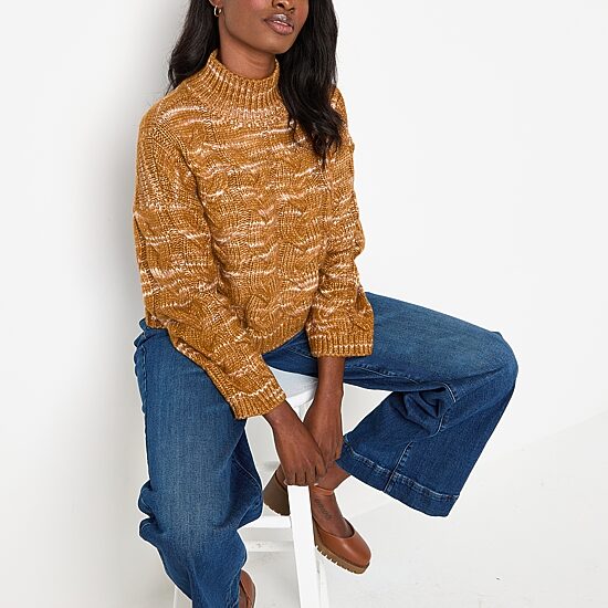 a.n.a Womens Mock Neck Long Sleeve Cable Knit Pullover Sweater