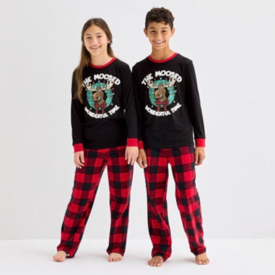 North Pole Trading Co. Moose Buffalo Little & Big Kid Unisex Crew Neck Long Sleeve 2-pc. Matching Family Pajama Set