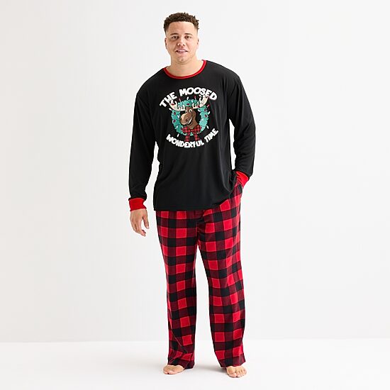 North Pole Trading Co. Moose Buffalo Mens Crew Neck Long Sleeve 2-pc. Matching Family Pajama Set