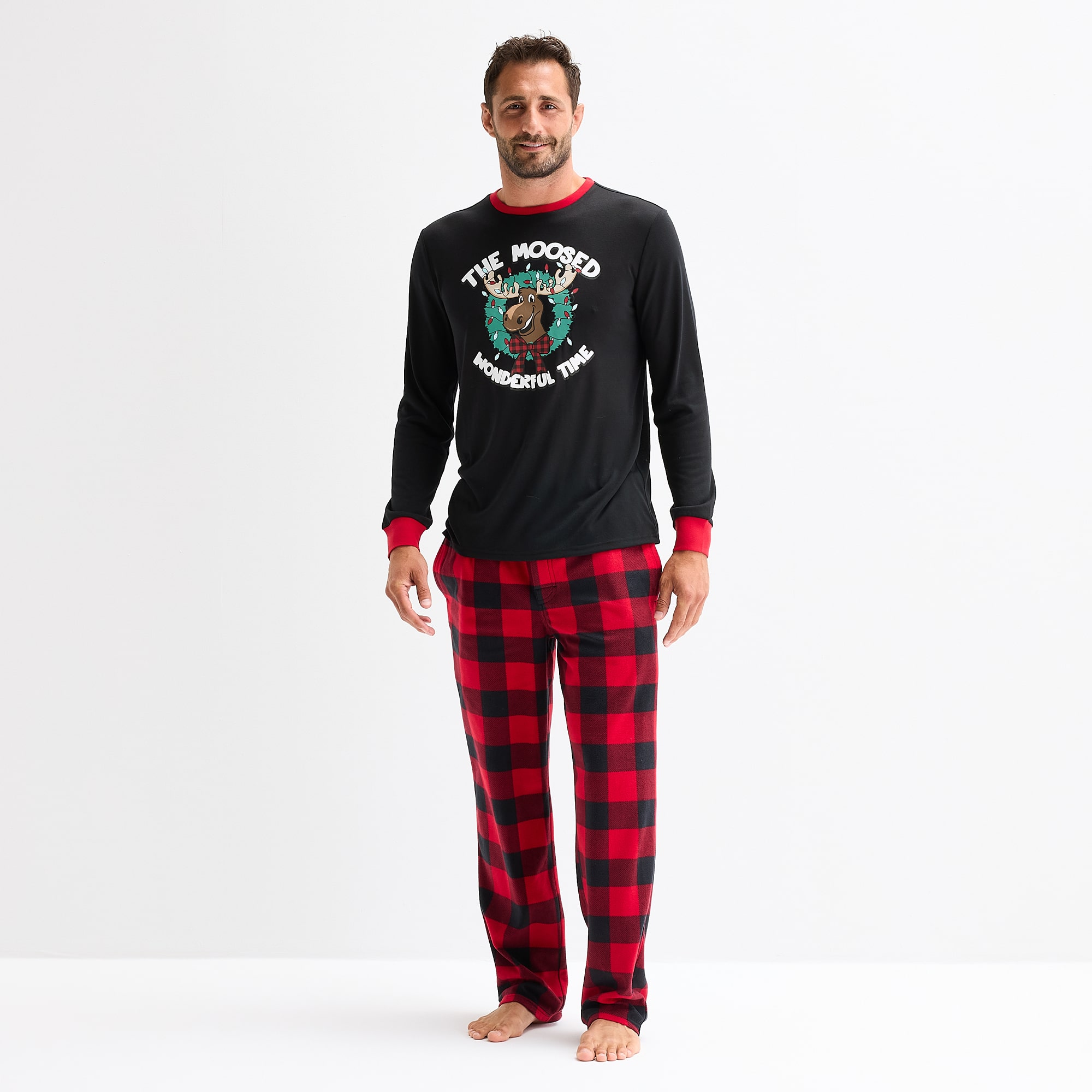 North Pole Trading Co. Moose Buffalo Mens Crew Neck Long Sleeve 2-pc. Matching Family Pajama Set