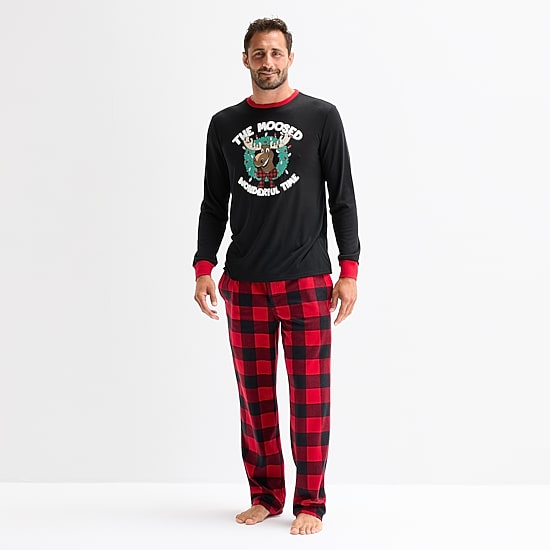 North Pole Trading Co. Moose Buffalo Mens Crew Neck Long Sleeve 2-pc. Matching Family Pajama Set