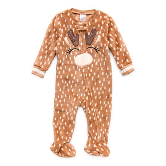 North Pole Trading Co. Reindeer Baby Unisex Plush Long Sleeve Crew Neck Matching Family Footed Pajamas