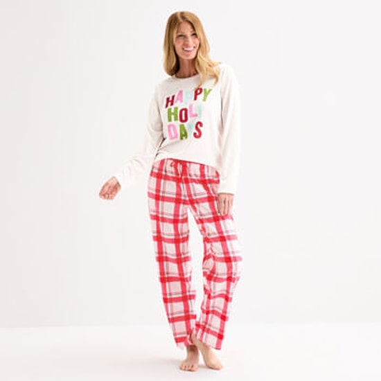 North Pole Trading Co. Happy Holidays Womens Crew Neck Long Sleeve 2-pc. Matching Family Pajama Set