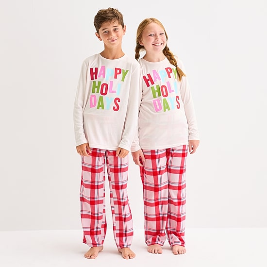 North Pole Trading Co. Happy Holidays Little & Big Kid Unisex Crew Neck Long Sleeve 2-pc. Matching Family Pajama Set