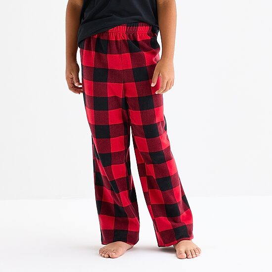 North Pole Trading Co. Moose Buffalo Check Little & Big Kid Unisex Microfleece Matching Family Pajama Pants