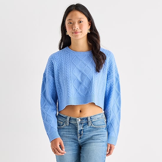 Arizona Juniors Womens Crew Neck Long Sleeve Pullover Sweater