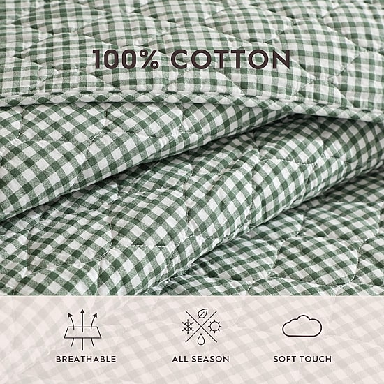 Laura Ashley Gracies Gingham Easy Care Quilt Set