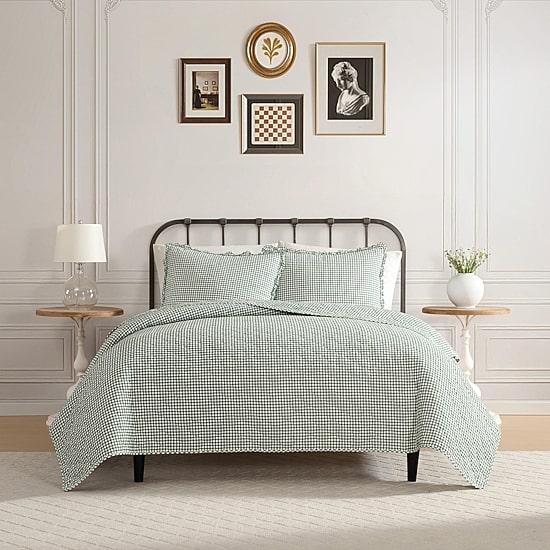 Laura Ashley Gracies Gingham Easy Care Quilt Set