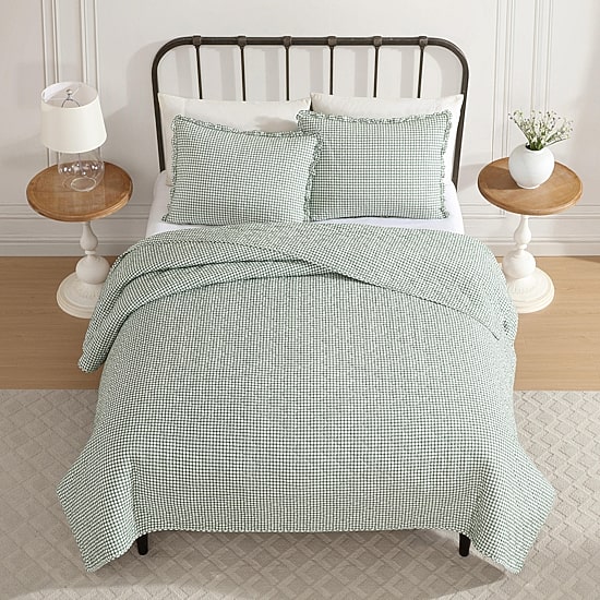 Laura Ashley Gracies Gingham Easy Care Quilt Set