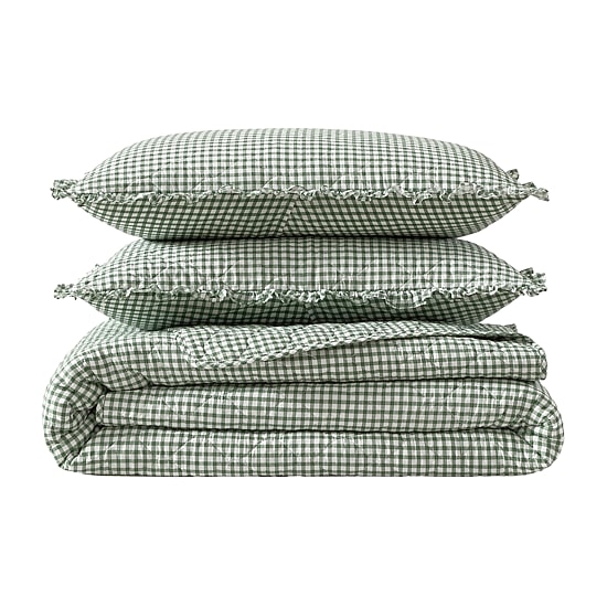 Laura Ashley Gracies Gingham Easy Care Quilt Set