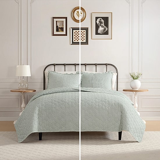 Laura Ashley Gracies Gingham Easy Care Quilt Set