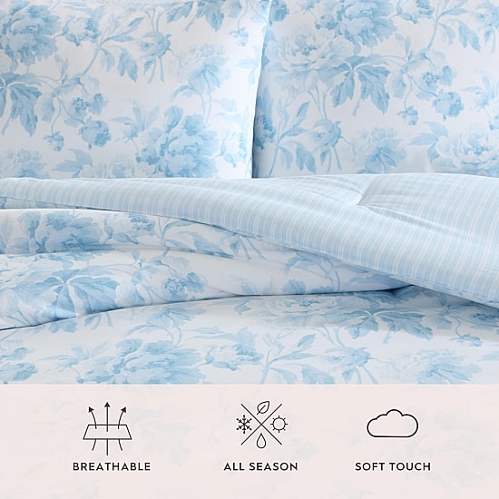 Laura Ashley Anja Textured Toile Easy Care Complete Bedding Set with Sheets