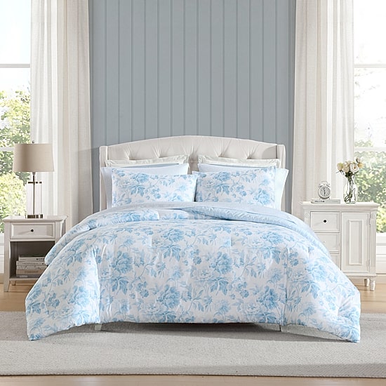 Laura Ashley Anja Textured Toile Easy Care Complete Bedding Set with Sheets