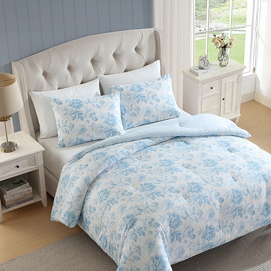Laura Ashley Anja Textured Toile Easy Care Complete Bedding Set with Sheets