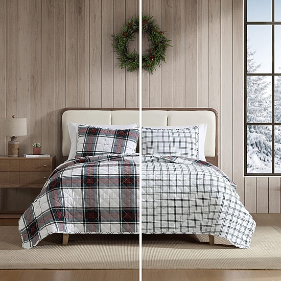 Eddie Bauer Holiday Plaid Easy Care Quilt Set