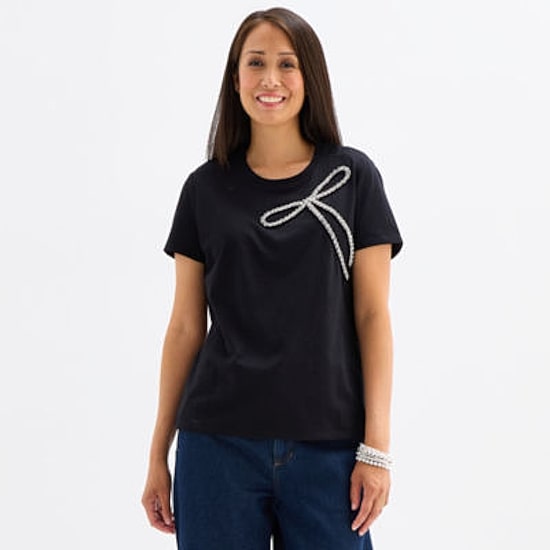 Liz Claiborne Womens Easy-on + Easy-off Crew Neck Short Sleeve Adaptive T-Shirt