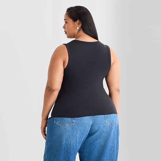Ashley Graham Womens Plus U Neck Sleeveless Tank Top