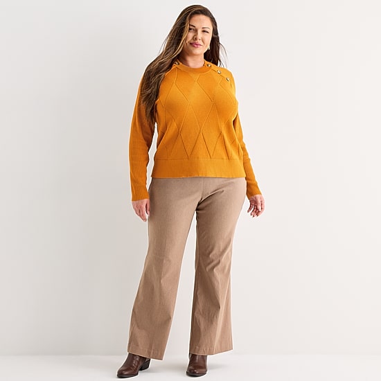 Liz Claiborne Plus Womens Crew Neck Long Sleeve Pullover Sweater