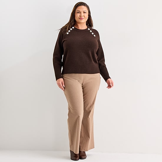 Liz Claiborne Plus Womens Crew Neck Long Sleeve Pullover Sweater