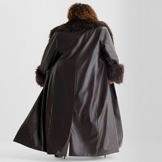 Ashley Graham Womens Plus Faux Fur Wrap Coat