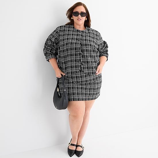 Ashley Graham Tweed Womens Plus Regular Fit Boucle Suit Jacket