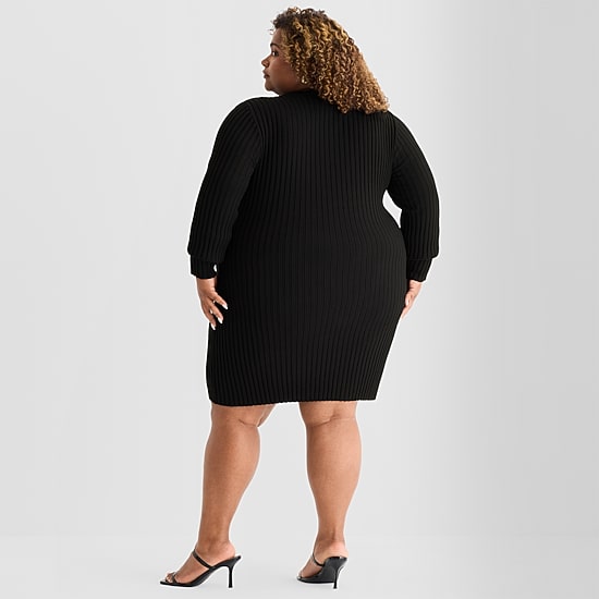 Ashley Graham Womens Plus Long Sleeve Sweater Dress