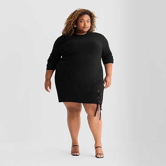 Ashley Graham Womens Plus Long Sleeve Sweater Dress
