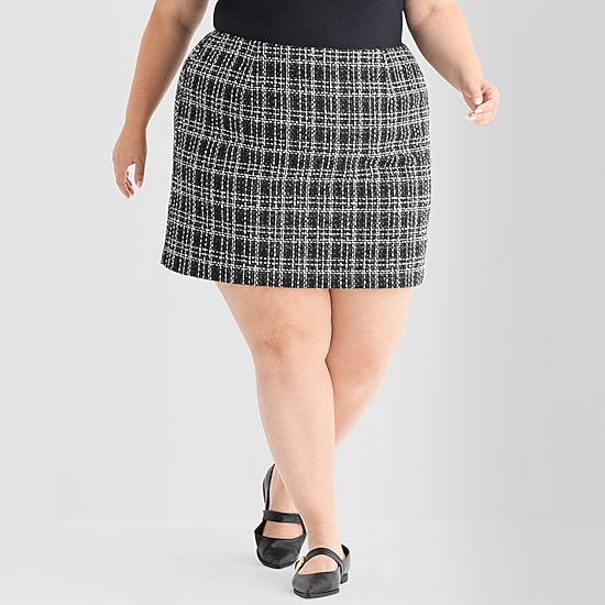 Ashley Graham Boucle Mini Womens Plus Suit Skirt