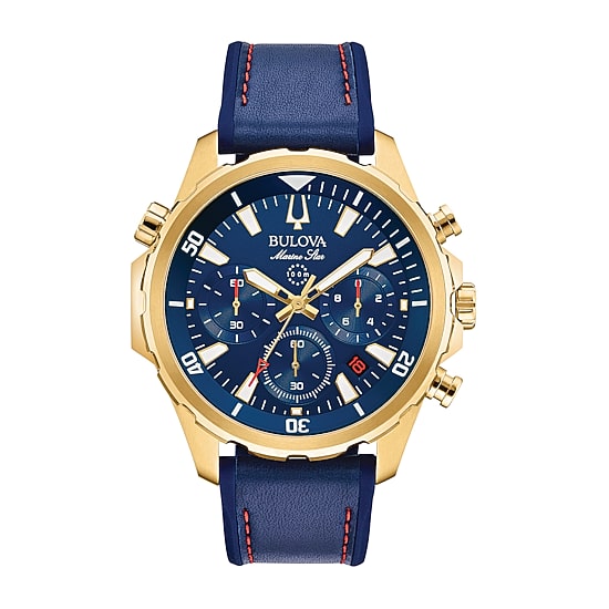 Bulova Marine Star Mens Blue Leather Strap Watch 97b168