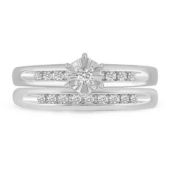 Womens 1/5 CT. Natural Diamond 10K Gold Round Side Stone Bridal Set