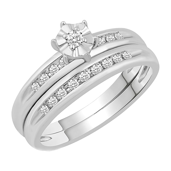 Womens 1/5 CT. Natural Diamond 10K Gold Round Side Stone Bridal Set