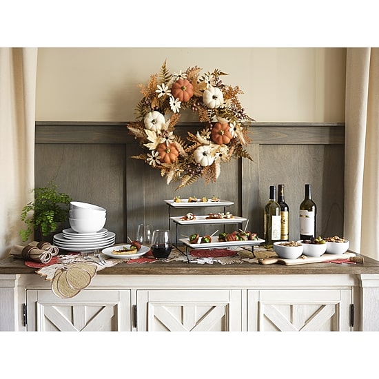 Gibson Elite Gracious Dining 3 Tier Plate Set with Metal Stand