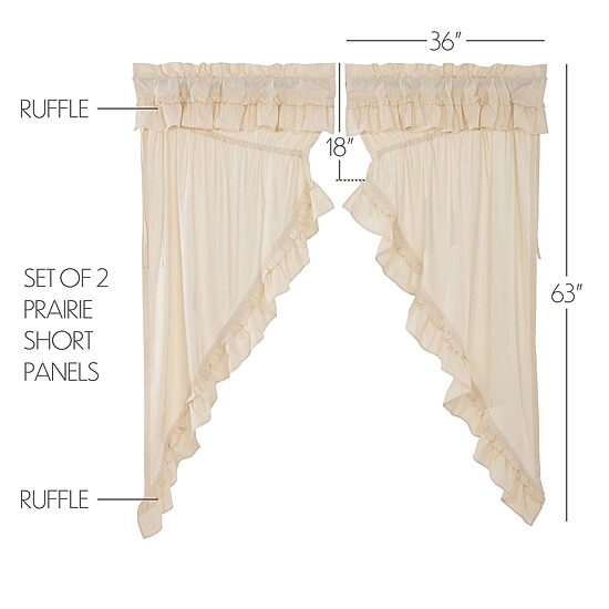 Vhc Brands Muslin Ruffled Prairie Rod Pocket Light-Filtering Set of 2 Curtain Panel