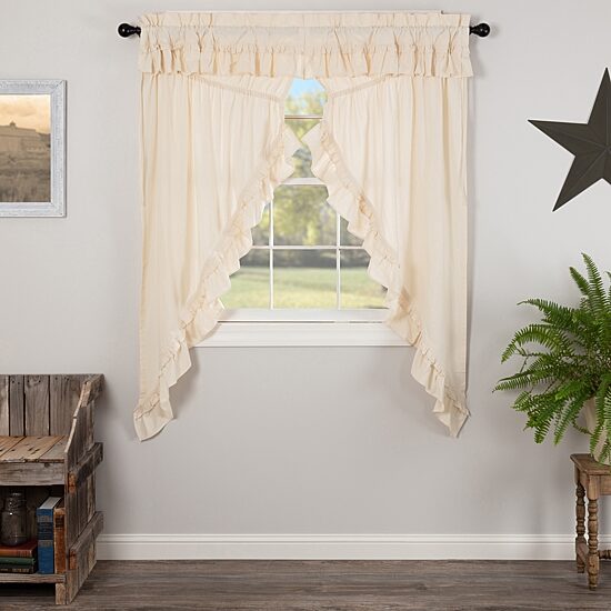 Vhc Brands Muslin Ruffled Prairie Rod Pocket Light-Filtering Set of 2 Curtain Panel