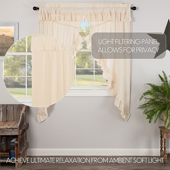 Vhc Brands Muslin Ruffled Prairie Rod Pocket Light-Filtering Set of 2 Curtain Panel