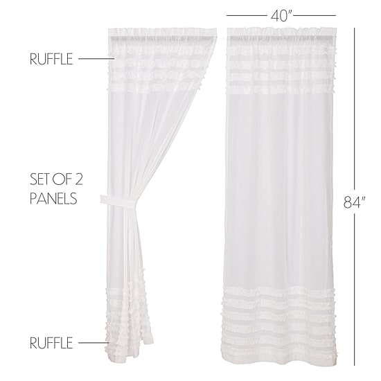 Vhc Brands Ruffle Sheer Petti Rod Pocket Embellished Sheer Set of 2 Curtain Panel