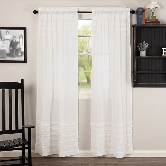 Vhc Brands Ruffle Sheer Petti Rod Pocket Embellished Sheer Set of 2 Curtain Panel