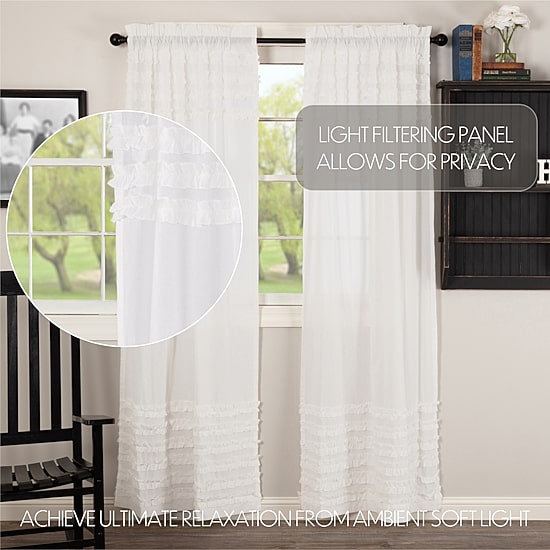 Vhc Brands Ruffle Sheer Petti Rod Pocket Embellished Sheer Set of 2 Curtain Panel