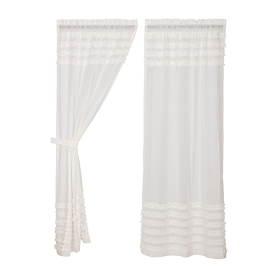 Vhc Brands Ruffle Sheer Petti Rod Pocket Embellished Sheer Set of 2 Curtain Panel