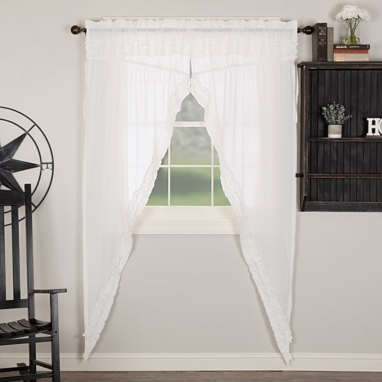 Vhc Brands Ruffle Sheer Petti Prairie Rod Pocket Embellished Sheer Set of 2 Curtain Panel