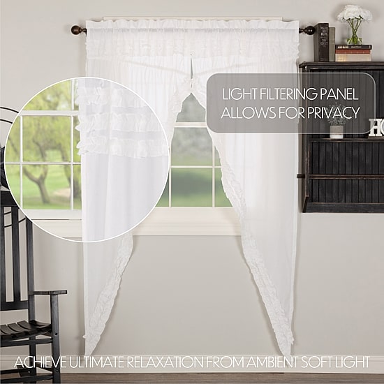 Vhc Brands Ruffle Sheer Petti Prairie Rod Pocket Embellished Sheer Set of 2 Curtain Panel