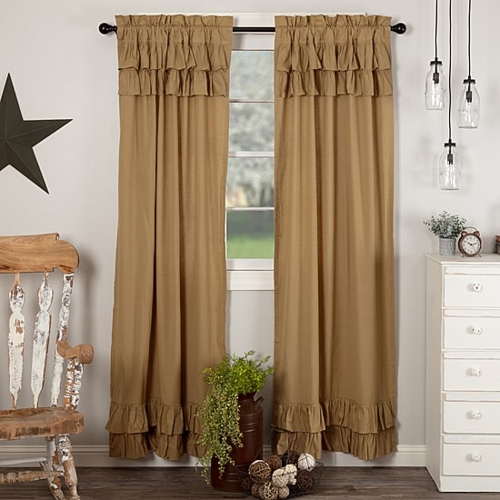 Vhc Brands Simple Life Ruffled Rod Pocket Light-Filtering Set of 2 Curtain Panel